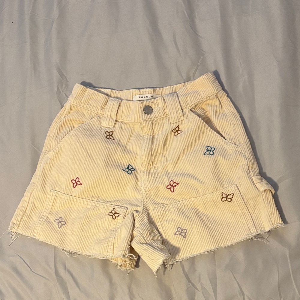 PacSun Women's Tan Corduroy Shorts with Embroidered Butterflies